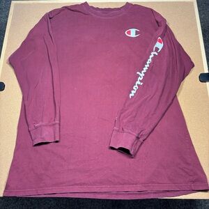Champion Men's Burgundy Long Sleeve Tee